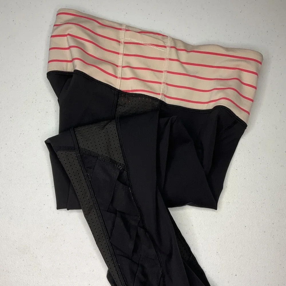 Lululemon Leggings‎ Var-City Crop CrissCross Black & Electric Coral Stripe Sz 4